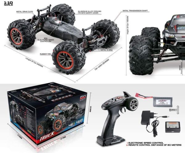 S-IDEE® 18173 9125 RC Car, 1:10 4WD Buggy, Vattentät Monster Truck